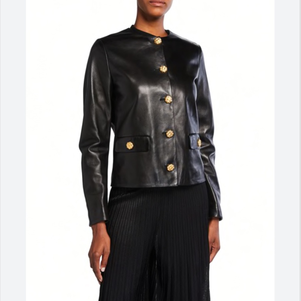 Shiny Leather Jacket St. John Collection